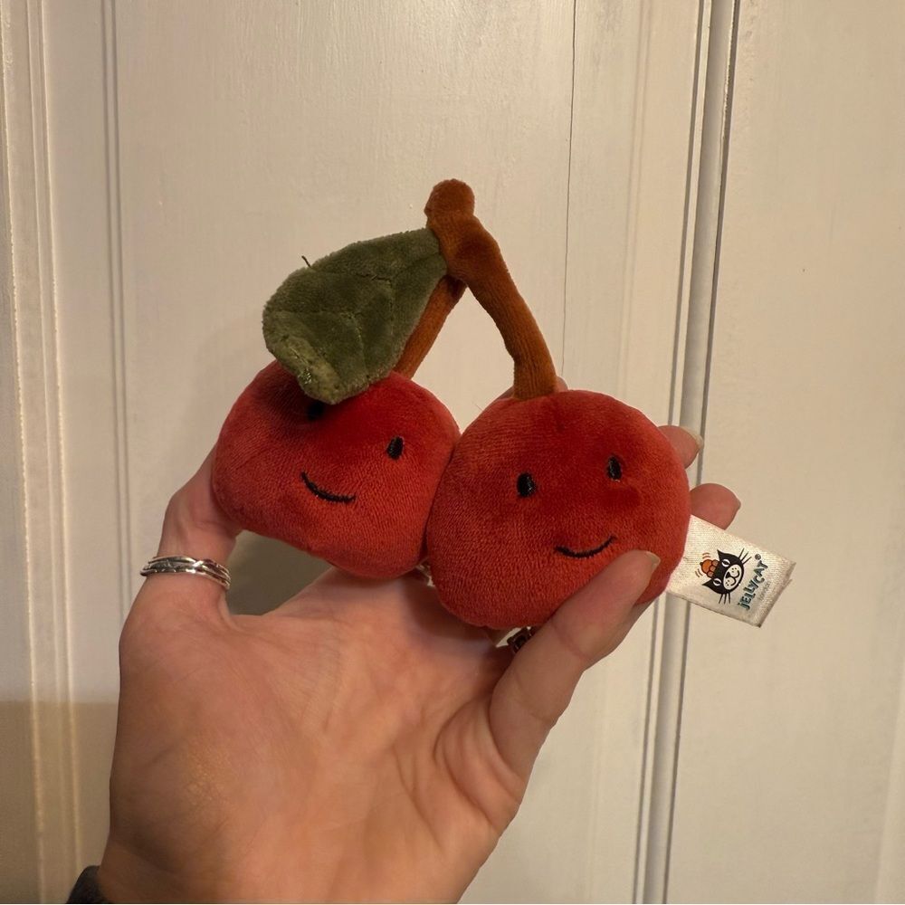 Jellycat Smiling Cherry Plush Toy with Leaf